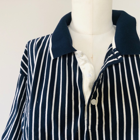 Large Mens Blue White Striped Cotton Short Sleeve BFC Pullover - Picture 3 of 9